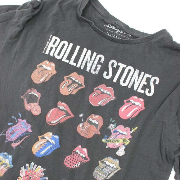 Pull&Bear Tops - Pull & Bear ROLLING STONES Black Logo 100% Cotton Jersey T-Shirt